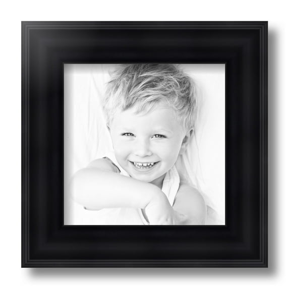ArtToFrames 8x8 Inch Satin Black Reverse Step Picture Frame, This Black Wood Poster Frame is Great for Your Art or Photos, Comes with Regular Glass (1419)