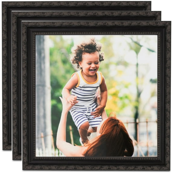 ArtToFrames 9" x 12" Black Engraved Edges Picture Frame, 9x12 inch Black Wood Poster Frame (WOM-4055), 3 Pack