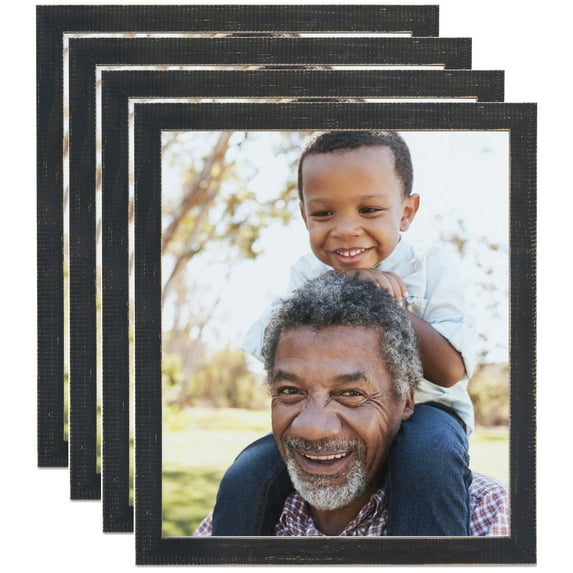 ArtToFrames 9" x 12" Distressed Black Picture Frame, 9x12 inch Black Wood Poster Frame (WOM-4740), 4 Pack
