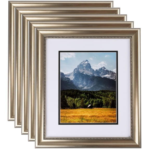 ArtToFrames 9" x 12" Regency Silver Picture Frame, 9x12 inch Silver Wood Poster Frame (WOM-5023), 5 Pack