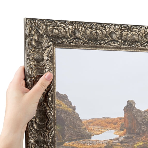 ArtToFrames 9" x 39" Silver Ornate Reverse Picture Frame, 9x39 inch Multi Wood Poster Frame (WOM-5098)