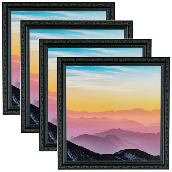ArtToFrames 9" x 9" Black with Beads Picture Frame, 9x9 inch Black Wood Poster Frame (WOM-4625), 4 Pack