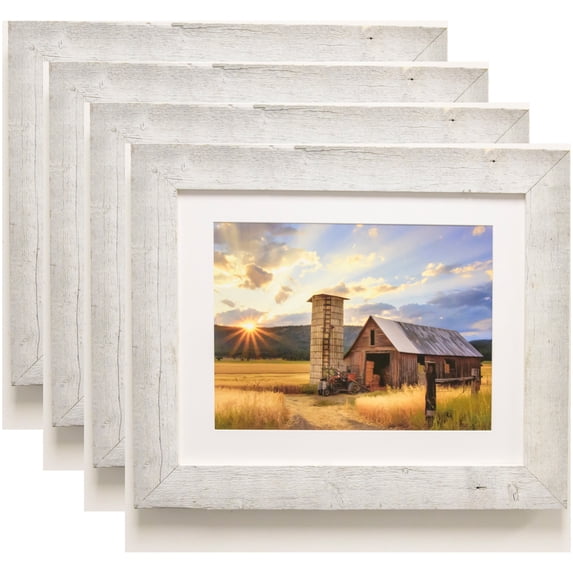 ArtToFrames 9" x 9" Real Reclaimed White Barnwood Picture Frame, 9x9 inch White Wood Poster Frame (WOM-4817), 4 Pack