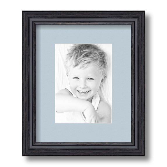 ArtToFrames 9x11" Matted Picture Frame with 5x7" Single Mat Photo Opening Framed in 1.25" Black Stain on Solid Red Oak and 2" Baby Blue Mat (FWM-4083-9x11)