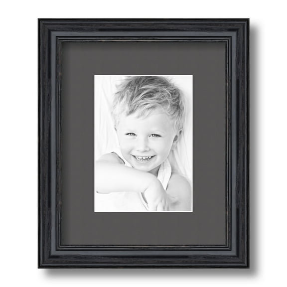 ArtToFrames 9x11" Matted Picture Frame with 5x7" Single Mat Photo Opening Framed in 1.25" Black Stain on Solid Red Oak and 2" Charcoal Mat (FWM-4083-9x11)