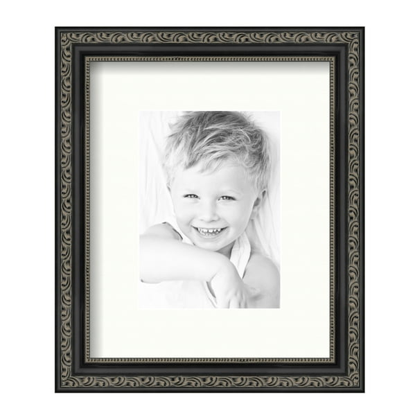 ArtToFrames 9x11" Matted Picture Frame with 5x7" Single Mat Photo Opening Framed in 1.25" Antique Black and 2" Porcelain Mat (FWM-5106-9x11)