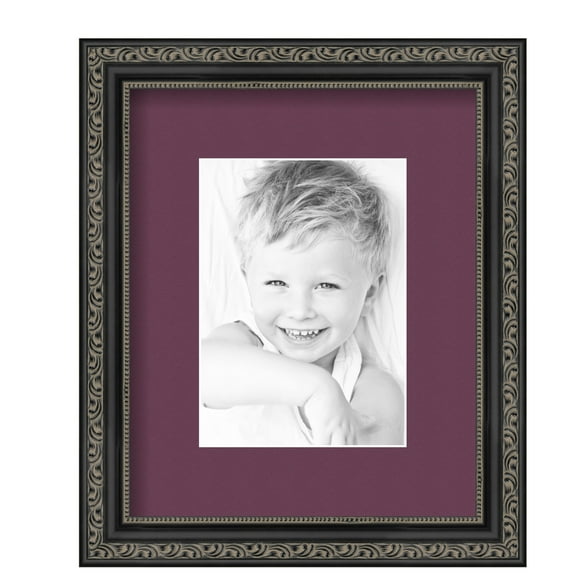 ArtToFrames 9x11" Matted Picture Frame with 5x7" Single Mat Photo Opening Framed in 1.25" Antique Black and 2" Ruby Mat (FWM-5106-9x11)