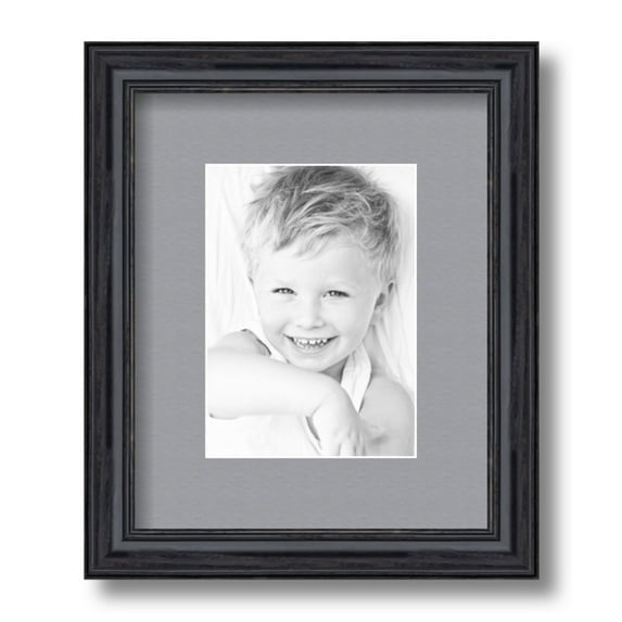 ArtToFrames 9x11 Matted Picture Frame with 5x7 Single Mat Photo Opening Framed in 1.25 Black Stain on Solid Red Oak and 2 Silver Mat (FWM-4083-9x11)