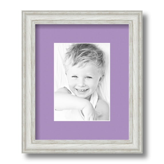 ArtToFrames 9x11" Matted Picture Frame with 5x7" Single Mat Photo Opening Framed in 1.25" Off White Wash on Ash and 2" Lavender Mist Mat (FWM-4098-9x11)