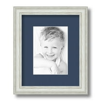 ArtToFrames 9x11" Matted Picture Frame with 5x7" Single Mat Photo Opening Framed in 1.25" Off White Wash on Ash and 2" Midnight Blue Mat (FWM-4098-9x11)