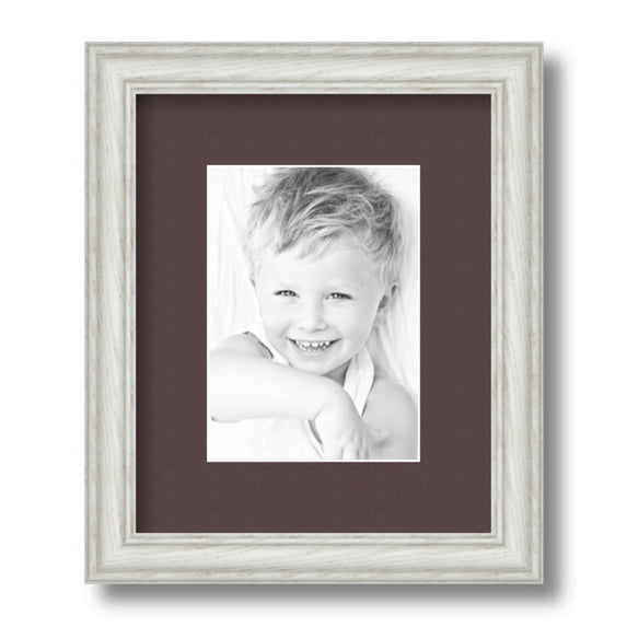 ArtToFrames 9x11 Matted Picture Frame with 5x7 Single Mat Photo Opening Framed in 1.25 Off White Wash on Ash and 2 Peat Mat (FWM-4098-9x11)