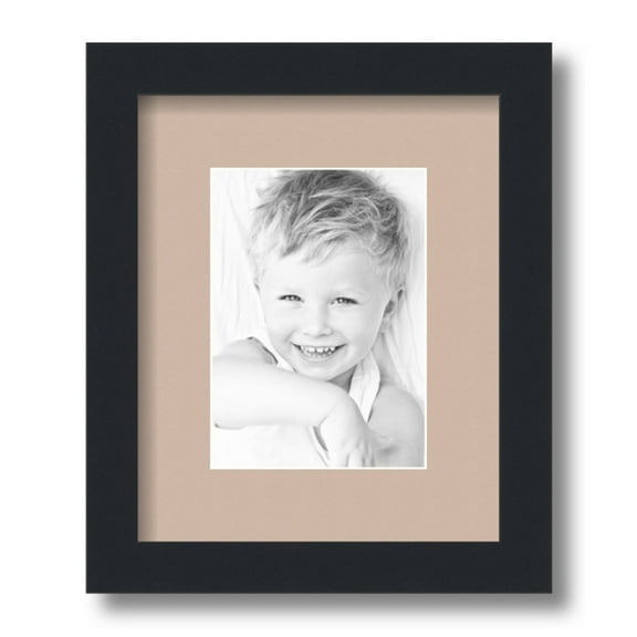 ArtToFrames 9x11 Matted Picture Frame with 5x7 Single Mat Photo Opening Framed in 1.25 Satin Black and 2 Grey Beige Mat (FWM-3926-9x11)