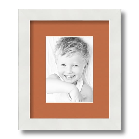 ArtToFrames 9x11" Matted Picture Frame with 5x7" Single Mat Photo Opening Framed in 1.25" Satin White Frame and 2" Red Orange Mat (FWM-3966-9x11)