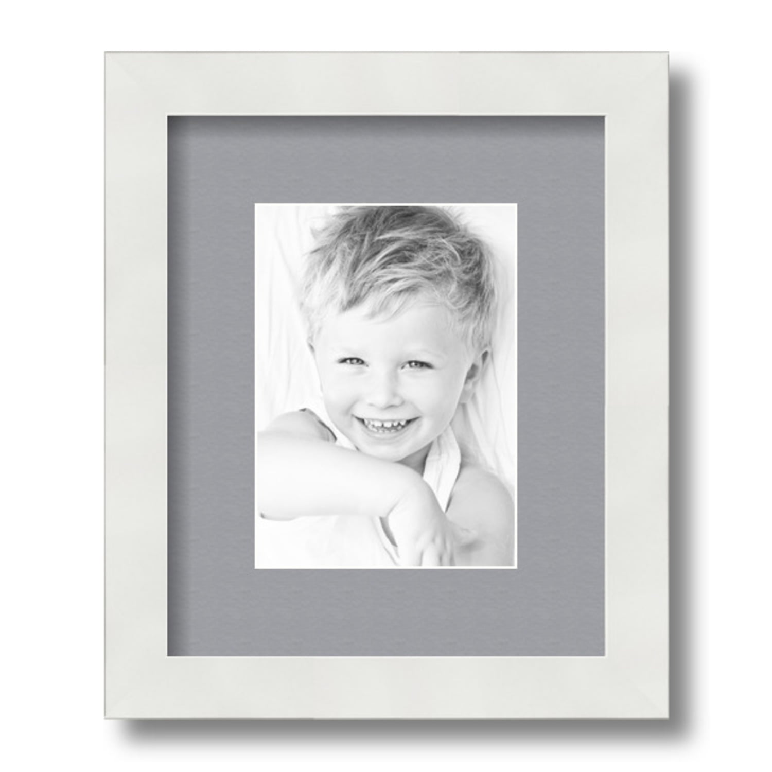 White and Silver Matted 9x11 Picture Frame with Glass