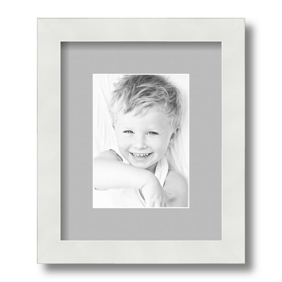 ArtToFrames 9x11" Matted Picture Frame with 5x7" Single Mat Photo Opening Framed in 1.25" Satin White Frame and 2" TV Grey Mat (FWM-3966-9x11)