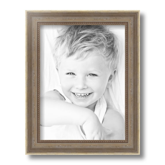 ArtToFrames 9x12 Inch Aged White Gold Picture Frame, This Silver Wood Poster Frame is Great for Your Art or Photos, Comes with Regular Glass (2036)