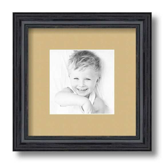 ArtToFrames 9x9 Matted Picture Frame with 5x5 Single Mat Photo Opening Framed in 1.25 Black Stain on Solid Red Oak and 2 Autumn Gold Mat (FWM-4083-9x9)