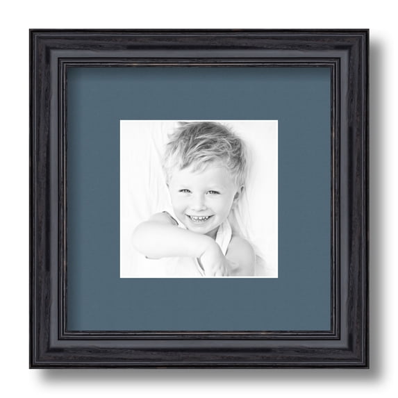 ArtToFrames 9x9" Matted Picture Frame with 5x5" Single Mat Photo Opening Framed in 1.25" Black Stain on Solid Red Oak and 2" Dutch Blue Mat (FWM-4083-9x9)
