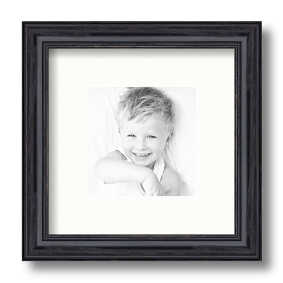 ArtToFrames 9x9 Matted Picture Frame with 5x5 Single Mat Photo Opening Framed in 1.25 Black Stain on Solid Red Oak and 2 Fabric White Mat (FWM-4083-9x9)