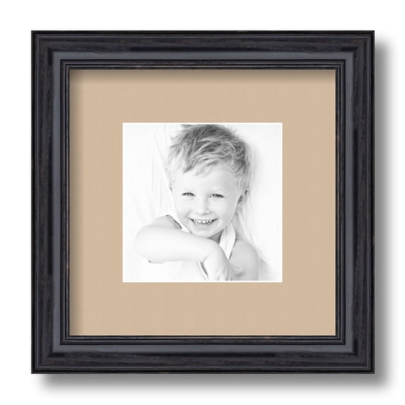 ArtToFrames 9x9 Matted Picture Frame with 5x5 Single Mat Photo Opening Framed in 1.25 Black Stain on Solid Red Oak and 2 Scotch Mist Mat (FWM-4083-9x9)