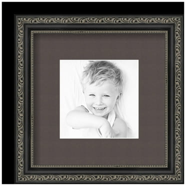 ArtToFrames 9x9" Matted Picture Frame with 5x5" Single Mat Photo Opening Framed in 1.25" Antique Black and 2" Chestnut Mat (FWM-5106-9x9)