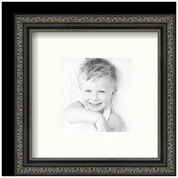 ArtToFrames 9x9" Matted Picture Frame with 5x5" Single Mat Photo Opening Framed in 1.25" Antique Black and 2" Porcelain Mat (FWM-5106-9x9)