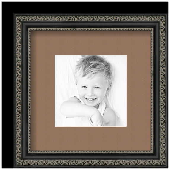 ArtToFrames 9x9" Matted Picture Frame with 5x5" Single Mat Photo Opening Framed in 1.25" Antique Black and 2" Sandpiper Mat (FWM-5106-9x9)