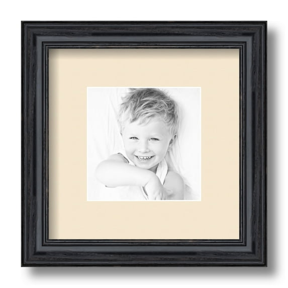 ArtToFrames 9x9" Matted Picture Frame with 5x5" Single Mat Photo Opening Framed in 1.25" Black Stain on Solid Red Oak and 2" Alabaster Mat (FWM-4083-9x9)