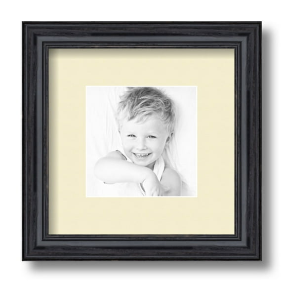 ArtToFrames 9x9 Matted Picture Frame with 5x5 Single Mat Photo Opening Framed in 1.25 Black Stain on Solid Red Oak and 2 Oyster Mat (FWM-4083-9x9)