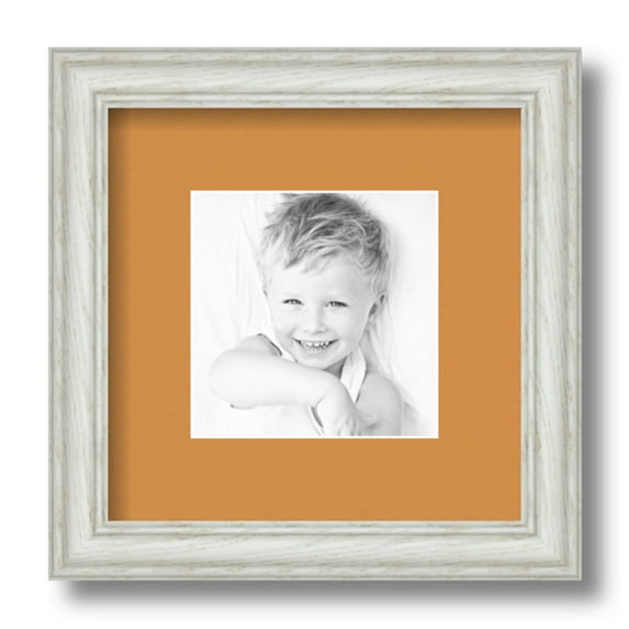 ArtToFrames 9x9 Matted Picture Frame with 5x5 Single Mat Photo Opening Framed in 1.25 Off White Wash on Ash and 2 Amber Mat (FWM-4098-9x9)