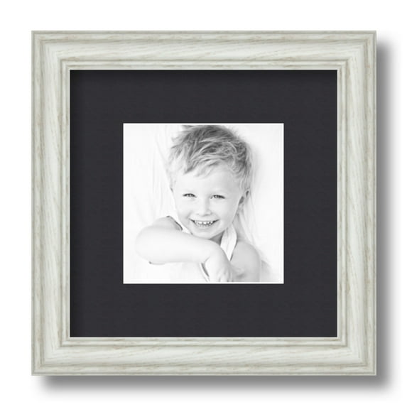 ArtToFrames 9x9 Matted Picture Frame with 5x5 Single Mat Photo Opening Framed in 1.25 Off White Wash on Ash and 2 Black Mat (FWM-4098-9x9)