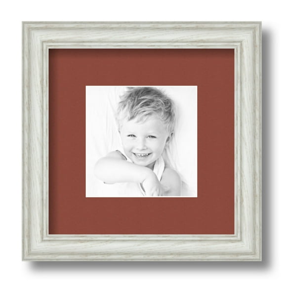 ArtToFrames 9x9 Matted Picture Frame with 5x5 Single Mat Photo Opening Framed in 1.25 Off White Wash on Ash and 2 Cognac Mat (FWM-4098-9x9)
