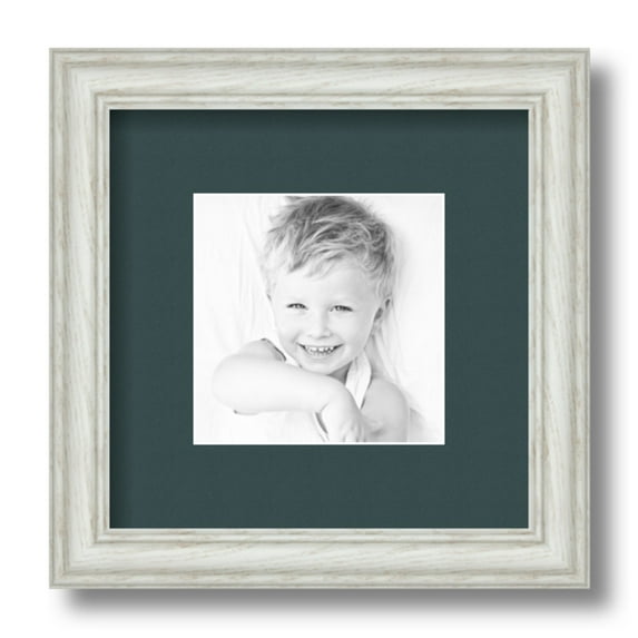 ArtToFrames 9x9 Matted Picture Frame with 5x5 Single Mat Photo Opening Framed in 1.25 Off White Wash on Ash and 2 Evergreen Mat (FWM-4098-9x9)