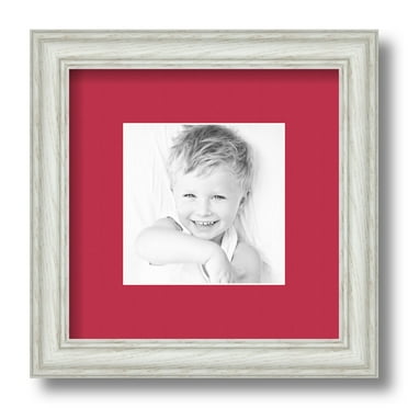 ArtToFrames 9x9" Matted Picture Frame with 5x5" Single Mat Photo Opening Framed in 1.25" Off White Wash on Ash and 2" Rouge Mat (FWM-4098-9x9)
