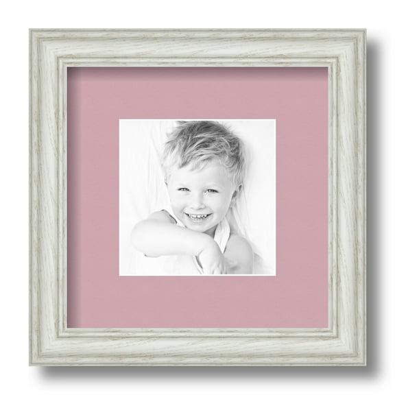 ArtToFrames 9x9" Matted Picture Frame with 5x5" Single Mat Photo Opening Framed in 1.25" Off White Wash on Ash and 2" Seashell Mat (FWM-4098-9x9)