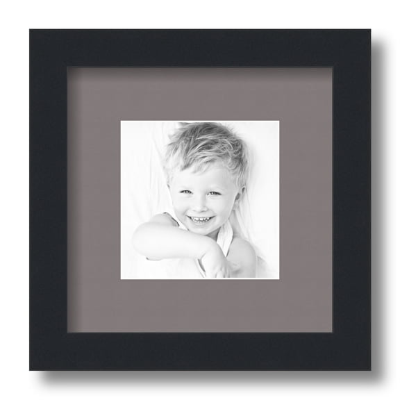 ArtToFrames 9x9" Matted Picture Frame with 5x5" Single Mat Photo Opening Framed in 1.25" Satin Black and 2" Pewter Mat (FWM-3926-9x9)