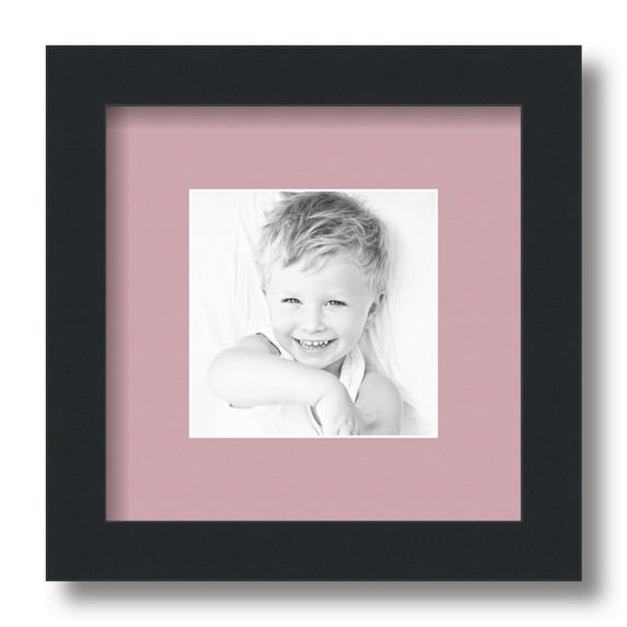 ArtToFrames 9x9" Matted Picture Frame with 5x5" Single Mat Photo Opening Framed in 1.25" Satin Black and 2" Seashell Mat (FWM-3926-9x9)