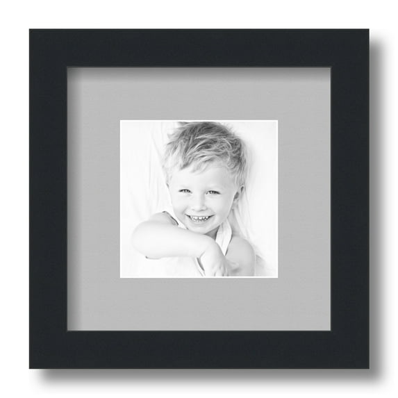 ArtToFrames 9x9" Matted Picture Frame with 5x5" Single Mat Photo Opening Framed in 1.25" Satin Black and 2" TV Grey Mat (FWM-3926-9x9)