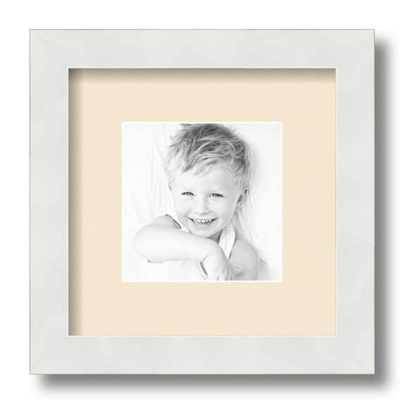 ArtToFrames 9x9" Matted Picture Frame with 5x5" Single Mat Photo Opening Framed in 1.25" Satin White Frame and 2" Alabaster Mat (FWM-3966-9x9)