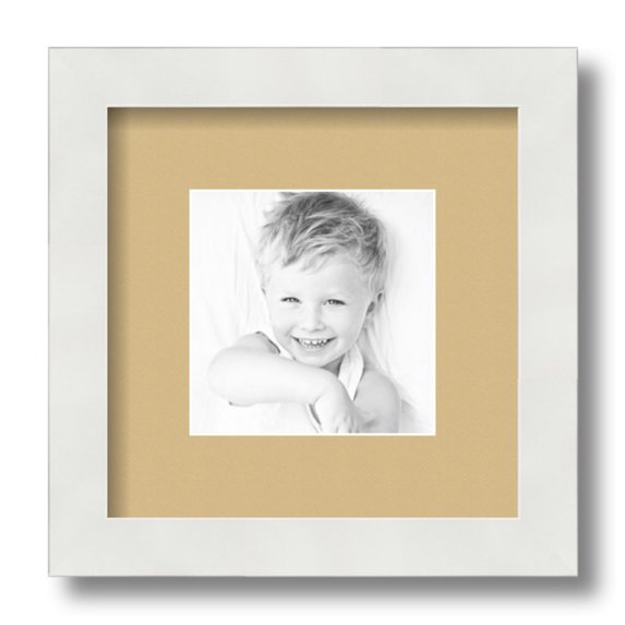 ArtToFrames 9x9 Matted Picture Frame with 5x5 Single Mat Photo Opening Framed in 1.25 Satin White Frame and 2 Autumn Gold Mat (FWM-3966-9x9)