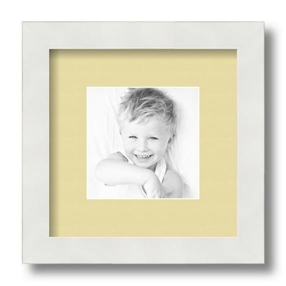 ArtToFrames 9x9 Matted Picture Frame with 5x5 Single Mat Photo Opening Framed in 1.25 Satin White Frame and 2 Buttercup Mat (FWM-3966-9x9)