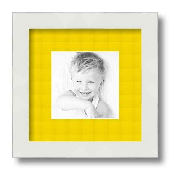 ArtToFrames 9x9 Matted Picture Frame with 5x5 Single Mat Photo Opening Framed in 1.25 Satin White Frame and 2 Canary Mat (FWM-3966-9x9)