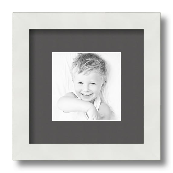 ArtToFrames 9x9" Matted Picture Frame with 5x5" Single Mat Photo Opening Framed in 1.25" Satin White Frame and 2" Charcoal Mat (FWM-3966-9x9)