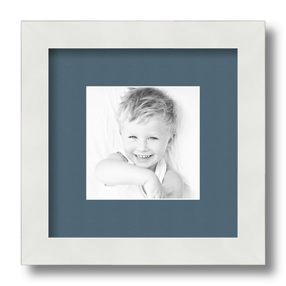 ArtToFrames 9x9" Matted Picture Frame with 5x5" Single Mat Photo Opening Framed in 1.25" Satin White Frame and 2" Dutch Blue Mat (FWM-3966-9x9)