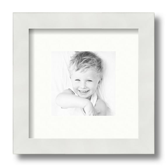 ArtToFrames 9x9 Matted Picture Frame with 5x5 Single Mat Photo Opening Framed in 1.25 Satin White Frame and 2 Fabric White Mat (FWM-3966-9x9)