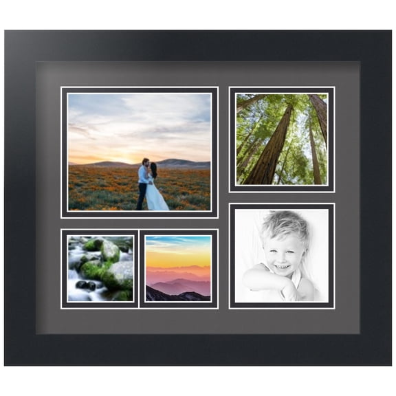 ArtToFrames Collage Photo Picture Frame with 1 - 4.5x5.5 and 2 - 3.5x3.5, 2.5x2.5" Openings, Framed in Black with Charcoal and Black Mats (CDM-3926-143)