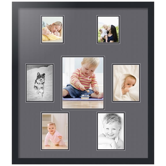 ArtToFrames Collage Photo Picture Frame with 1 - 8x10 and 2 - 4x5 and 4 - 5x7" Openings, Framed in Black with Mountain Grey and Black Mats (CDM-3926-264)