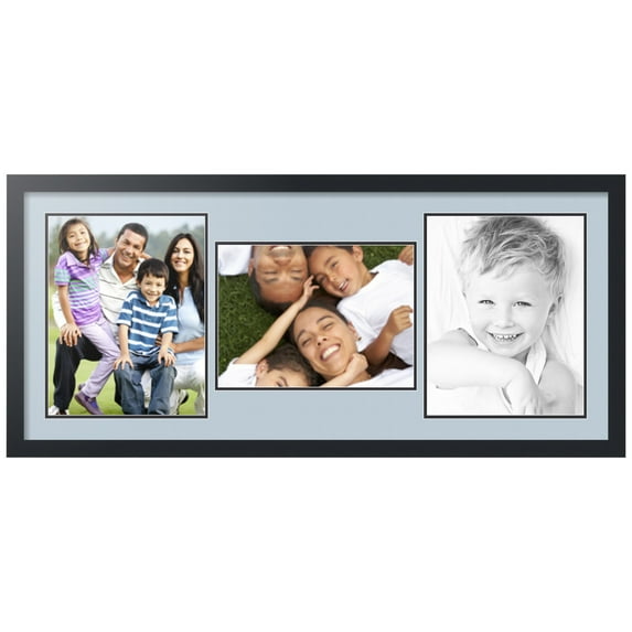 ArtToFrames Collage Photo Picture Frame with 1 - 10x13.75 and 2 - 11x14 Openings, Framed in Black with Baby Blue and Black Mats (CDM-3926-70)