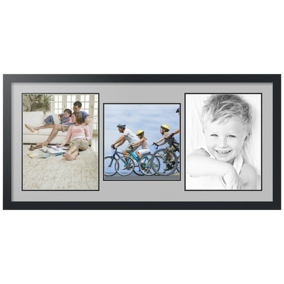 ArtToFrames Collage Photo Picture Frame with 1 - 11x11 and 2 - 11x14 Openings, Framed in Black with TV Grey and Black Mats (CDM-3926-71)