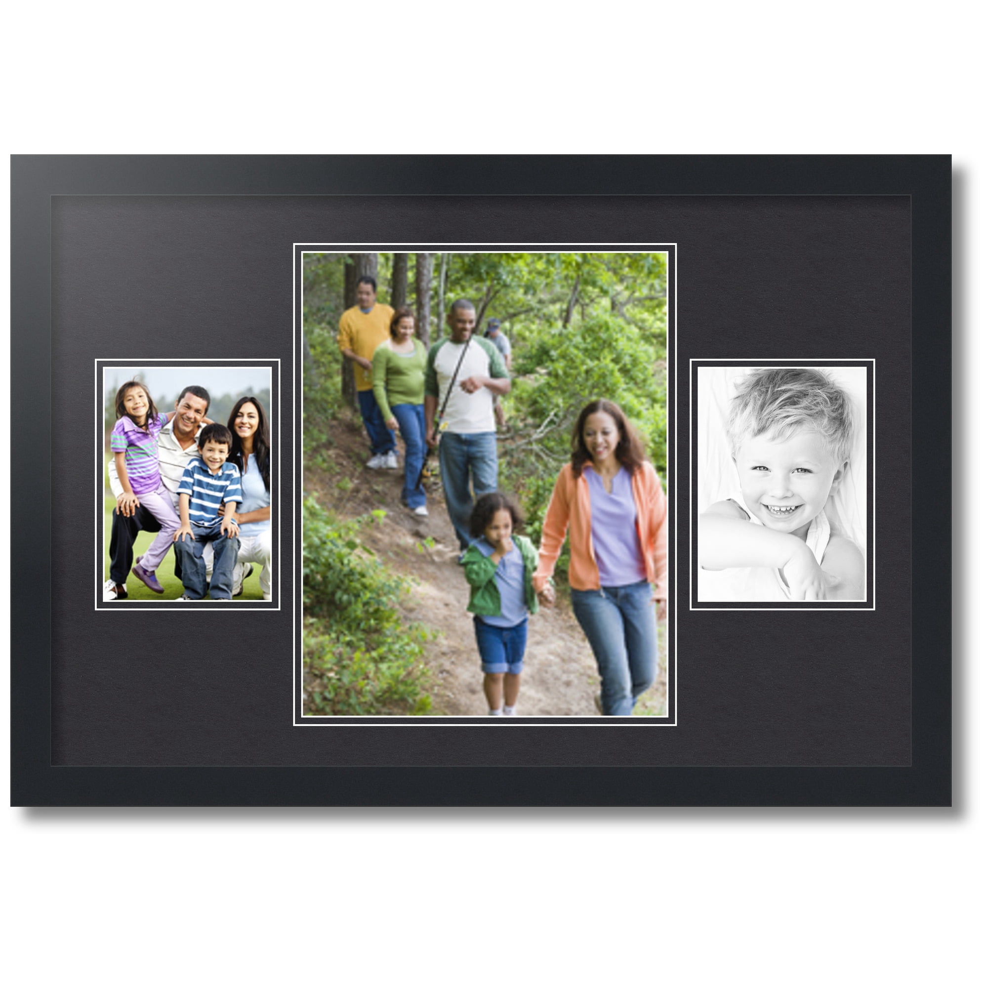 ArtToFrames Collage Photo Picture Frame with 1 - 11x14 and 2 - 5x7 Openings, Framed in Black with Black and Black Mats (CDM-3926-75)